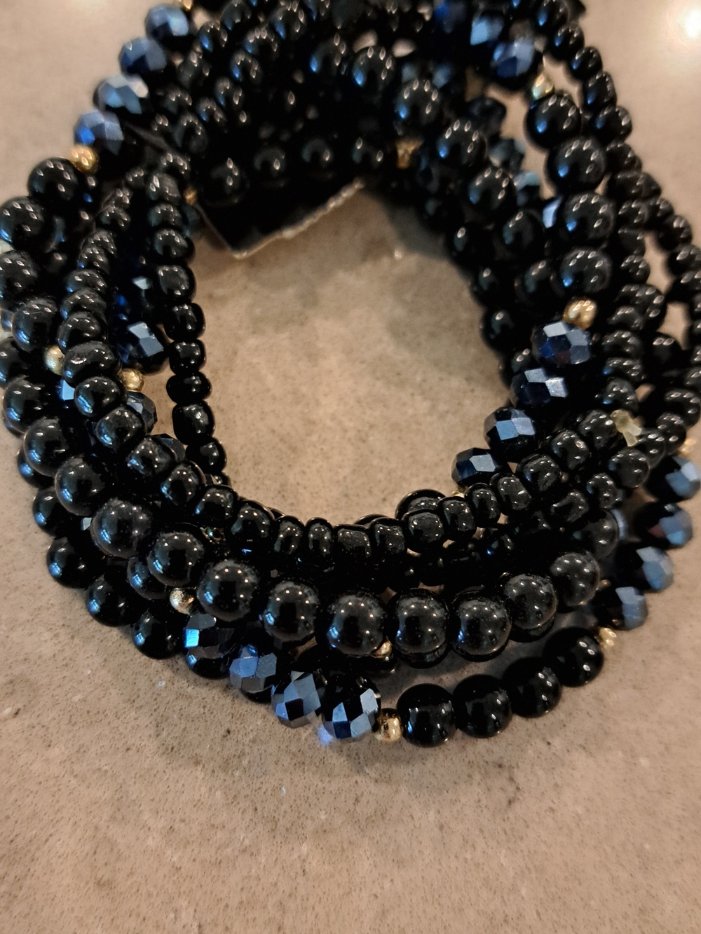 Black Beaded Stretch Bracelet Set
